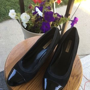 Beautiful Black Suede & Patent Leather Wedges!